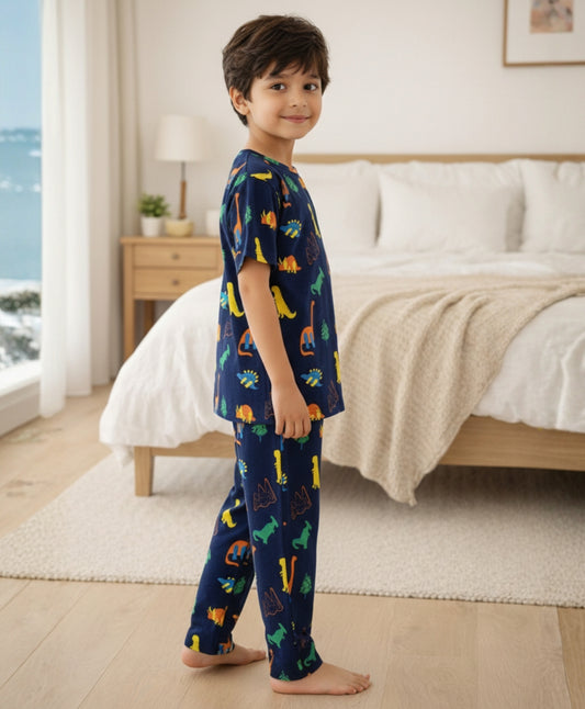 DINOSAUR FUN NAVY SHORT SLEEVE PYJAMA SET - NAVY