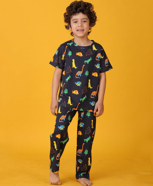 DINOSAUR FUN NAVY SHORT SLEEVE PYJAMA SET - NAVY