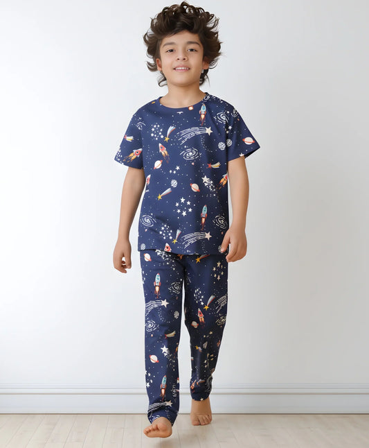 SOLAR DREAMS SHORT SLEEVE PYJAMA SET - BLUE