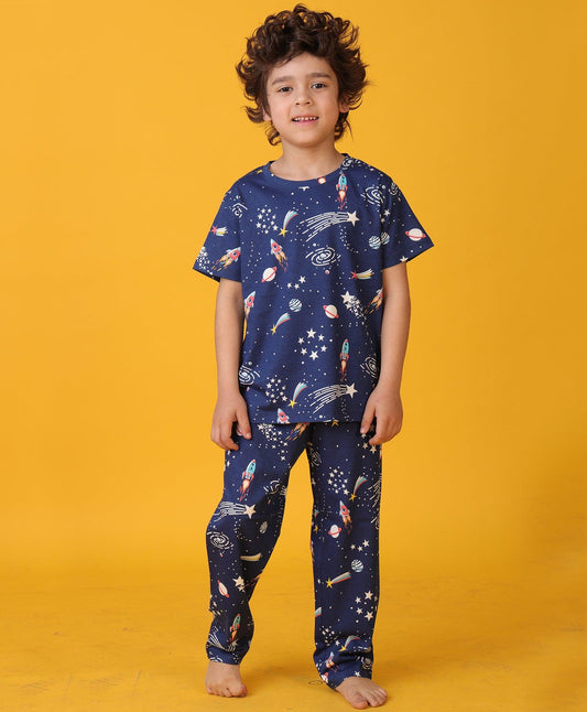 SOLAR DREAMS SHORT SLEEVE PYJAMA SET - BLUE