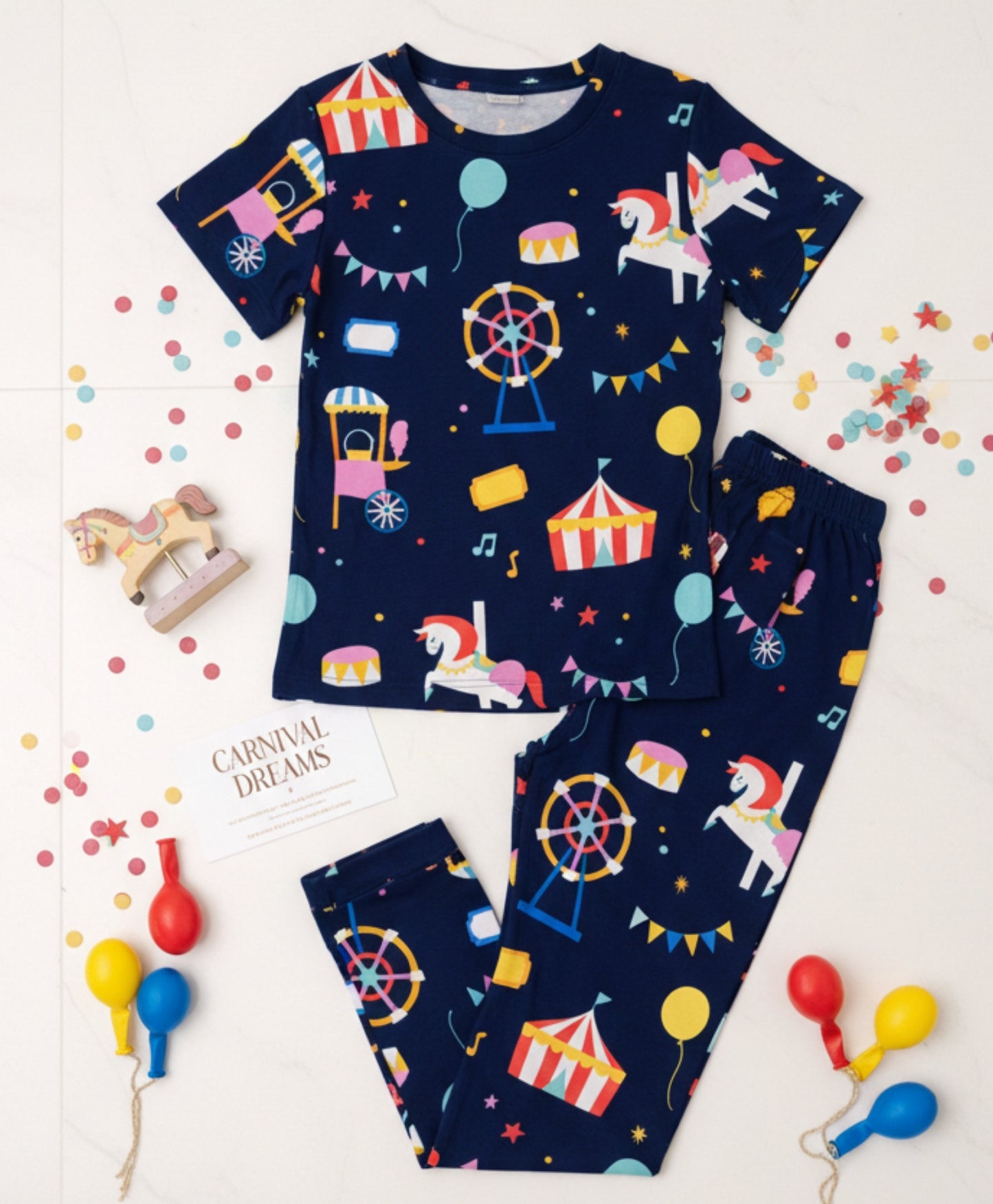 CARNIVAL CIRCUS SHORT SLEEVE PYJAMA SET - NAVY