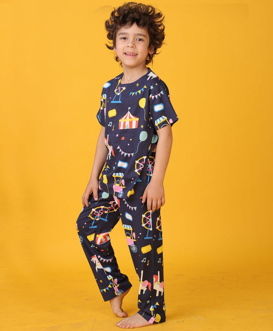 CARNIVAL CIRCUS SHORT SLEEVES PYJAMA SET - BLUE