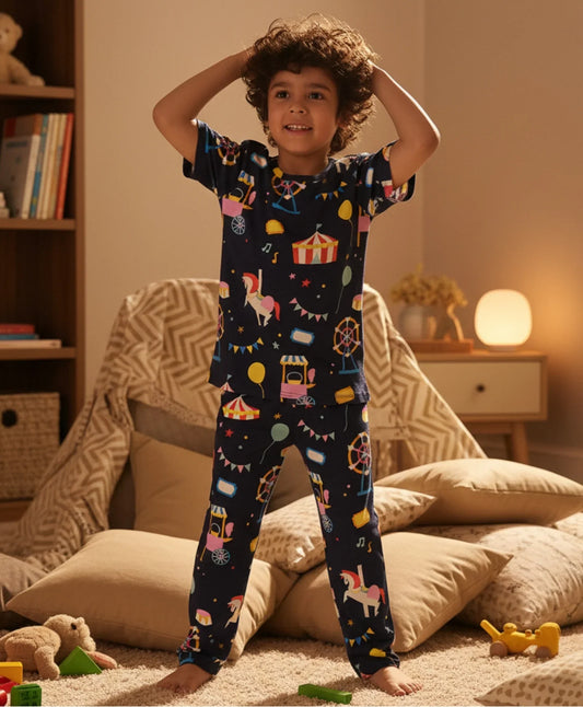 CARNIVAL CIRCUS SHORT SLEEVE PYJAMA SET - NAVY