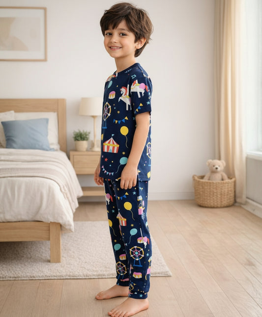 CARNIVAL CIRCUS SHORT SLEEVE PYJAMA SET - NAVY