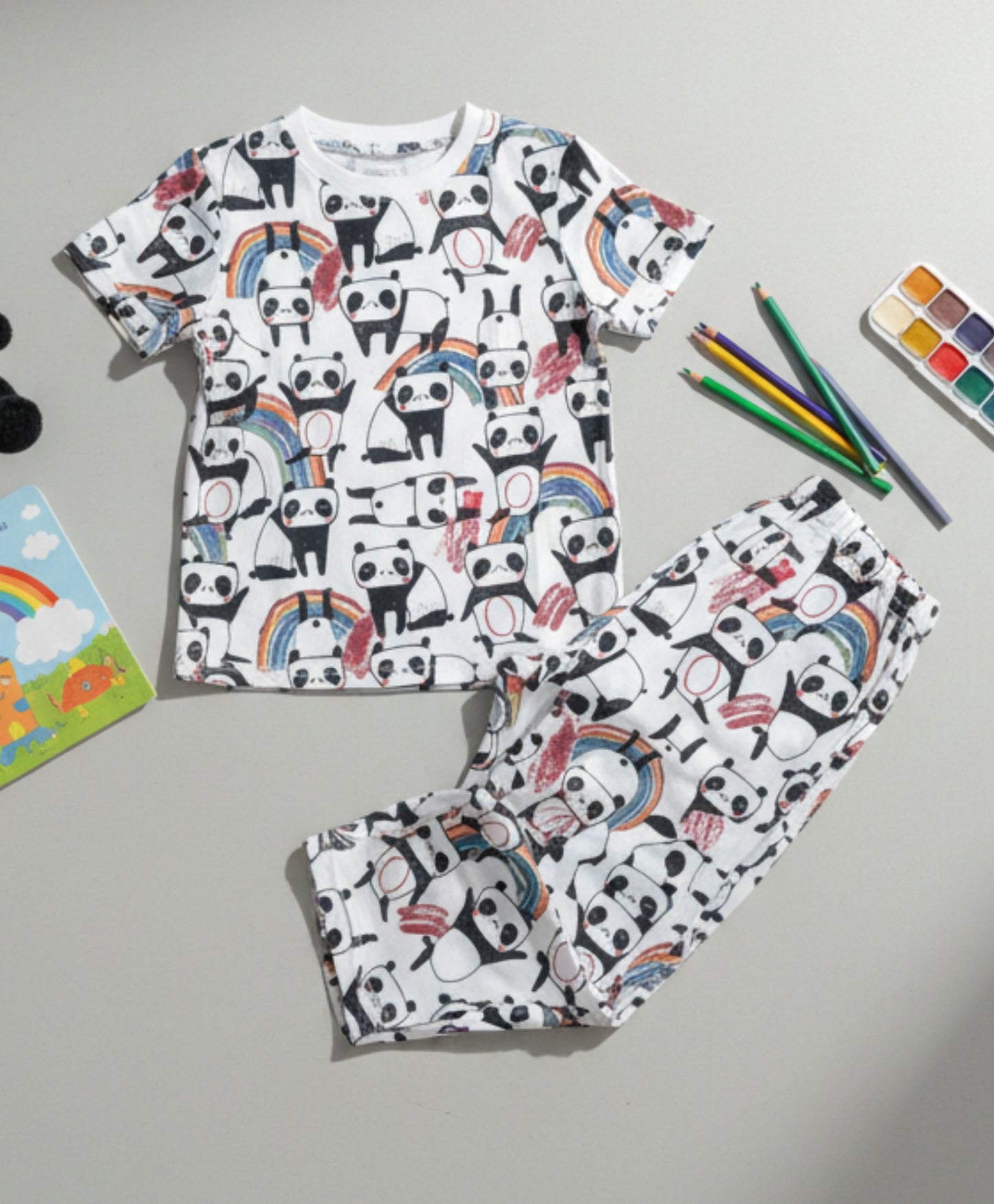 PANDA SHORT SLEEVE PYJAMA SET - WHITE