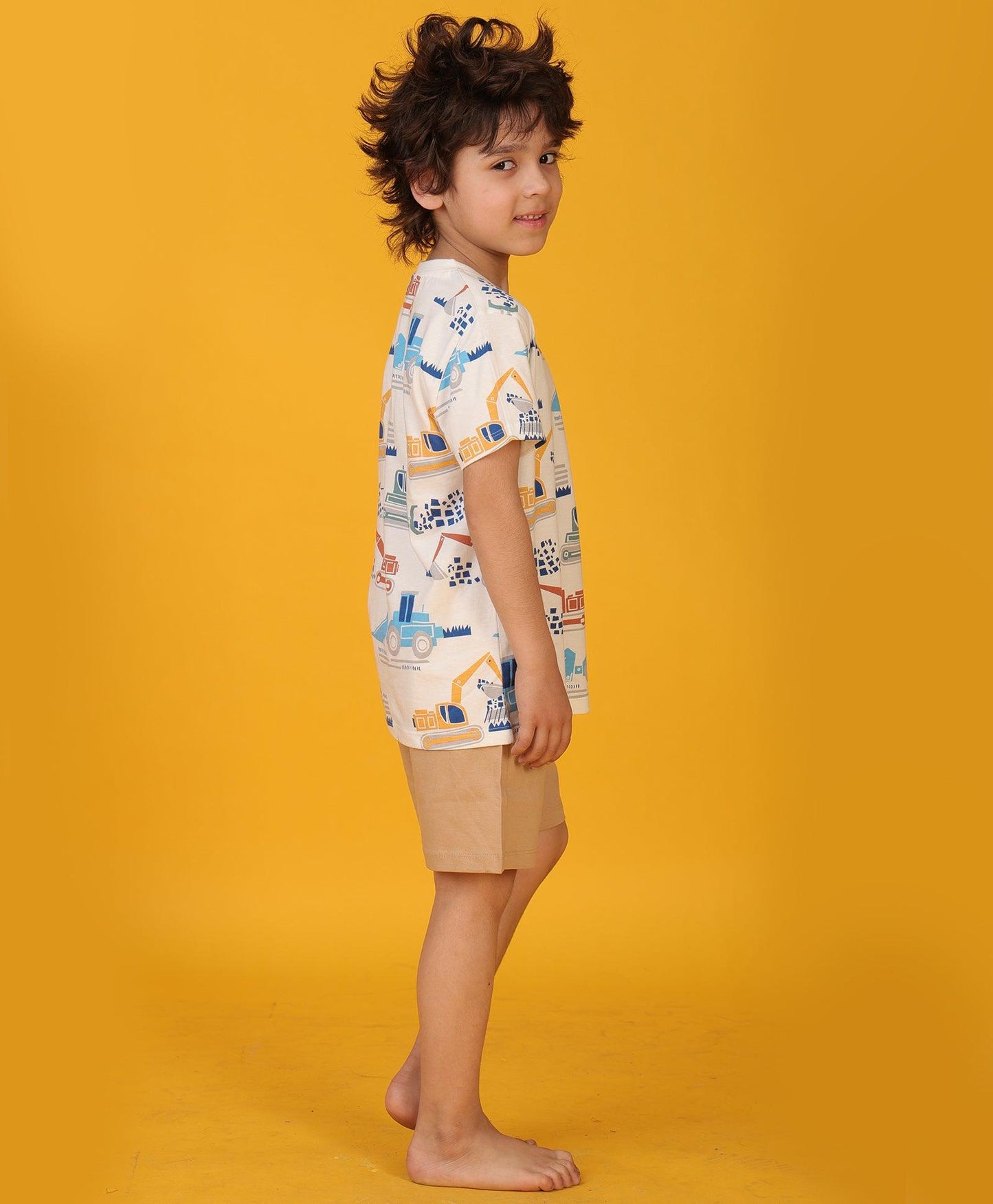 DIGGER BEIGE SLEEPWEAR SHORT SET - WHITE/BEIGE - Anthrilo