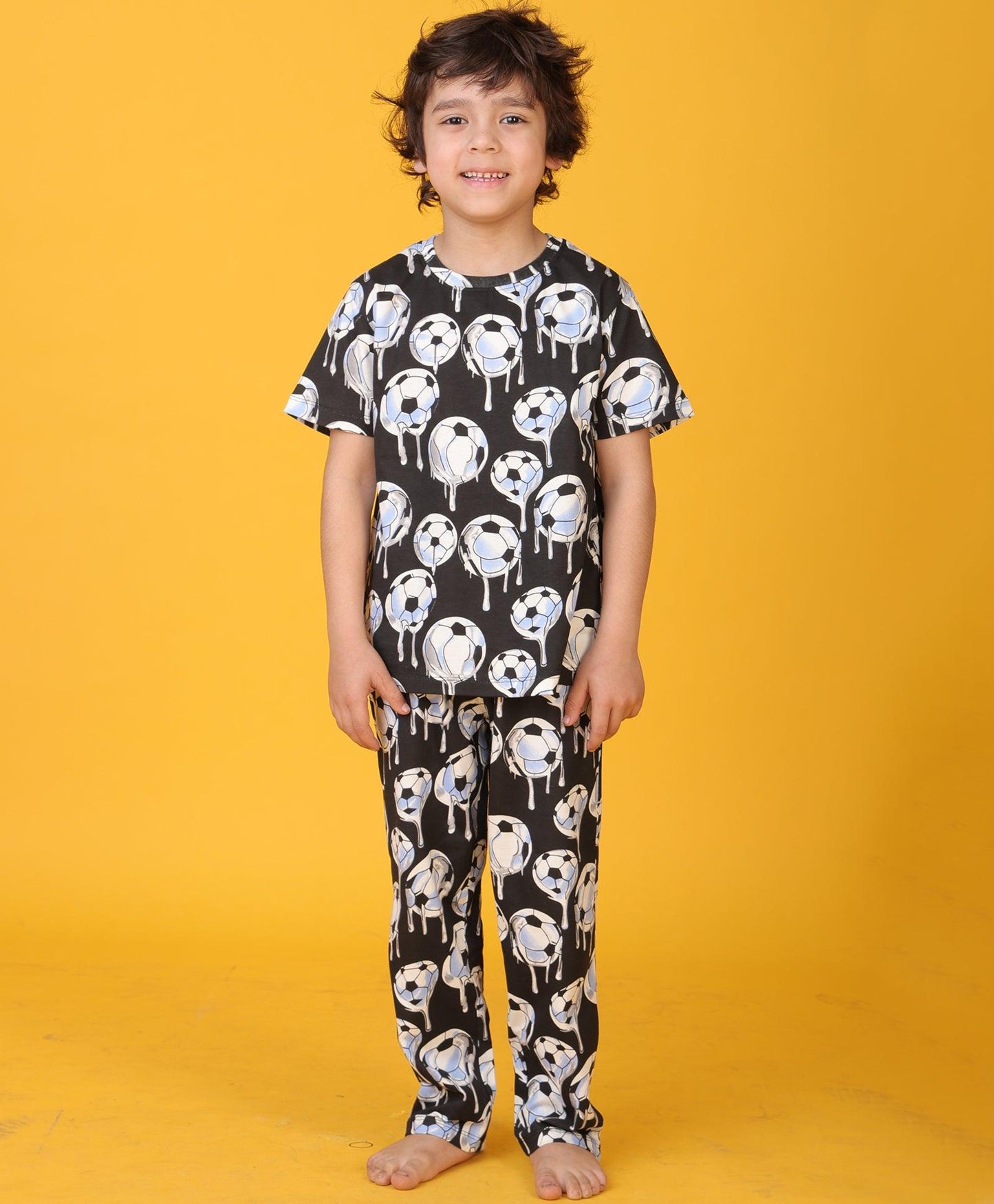 FOOTBALL MELT SHORT SLEEVE PYJAMA SET - BLACK