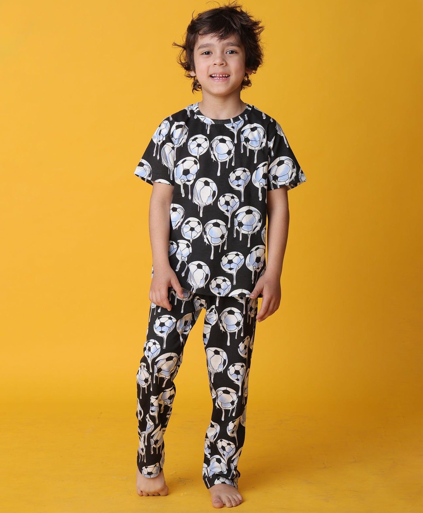 FOOTBALL MELT SHORT SLEEVE PYJAMA SET - BLACK