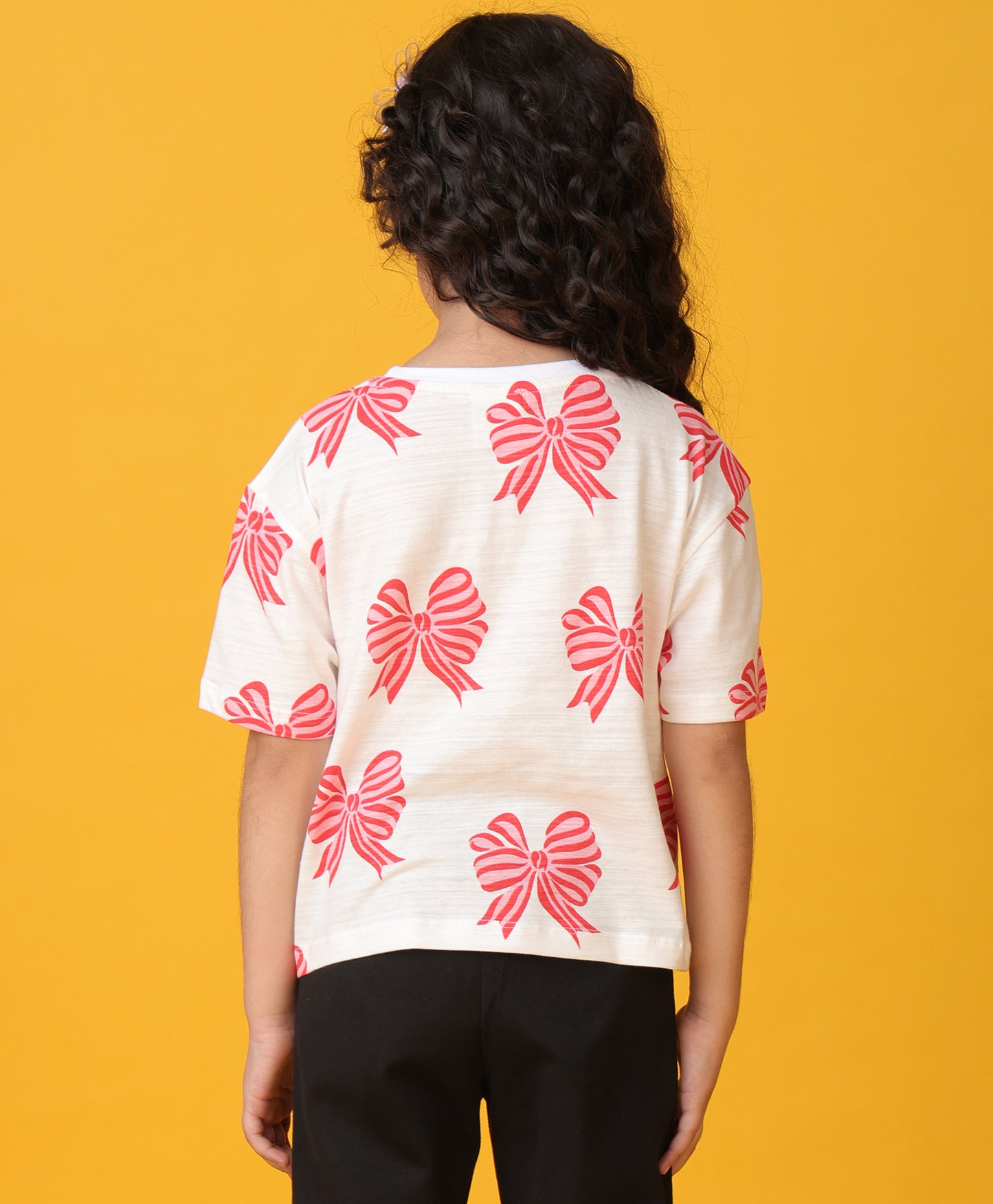 PINK BOW SHORT SLEEVES SUMMER T-SHIRT - WHITE