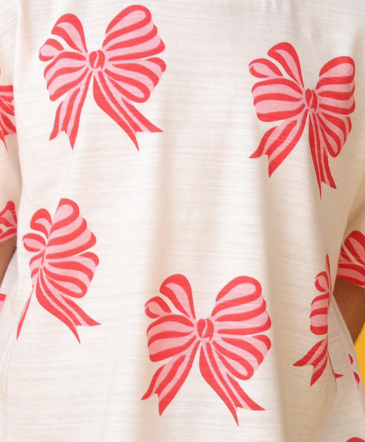 PINK BOW SHORT SLEEVES SUMMER T-SHIRT - WHITE