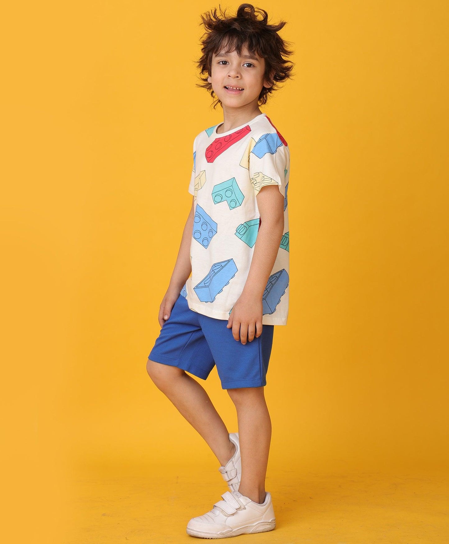 BLOCK T-SHIRT ROYAL SHORTS SET - WHITE/ROYAL