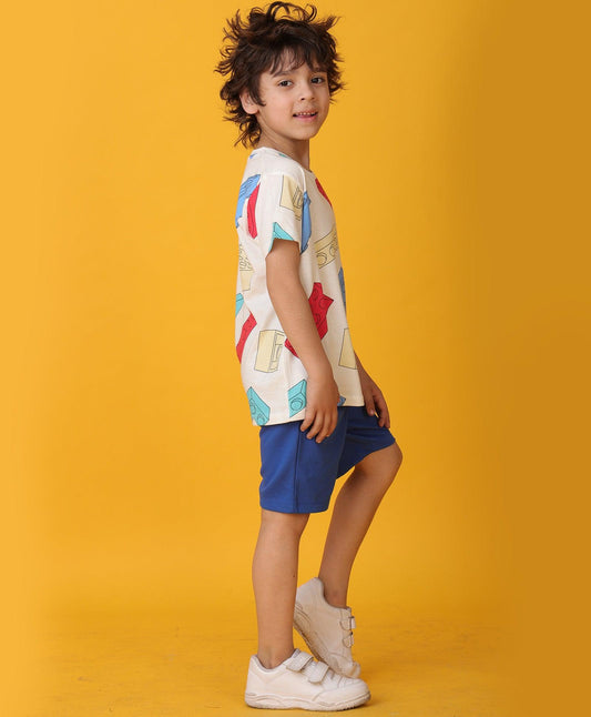 BLOCK T-SHIRT ROYAL SHORTS SET - WHITE/ROYAL