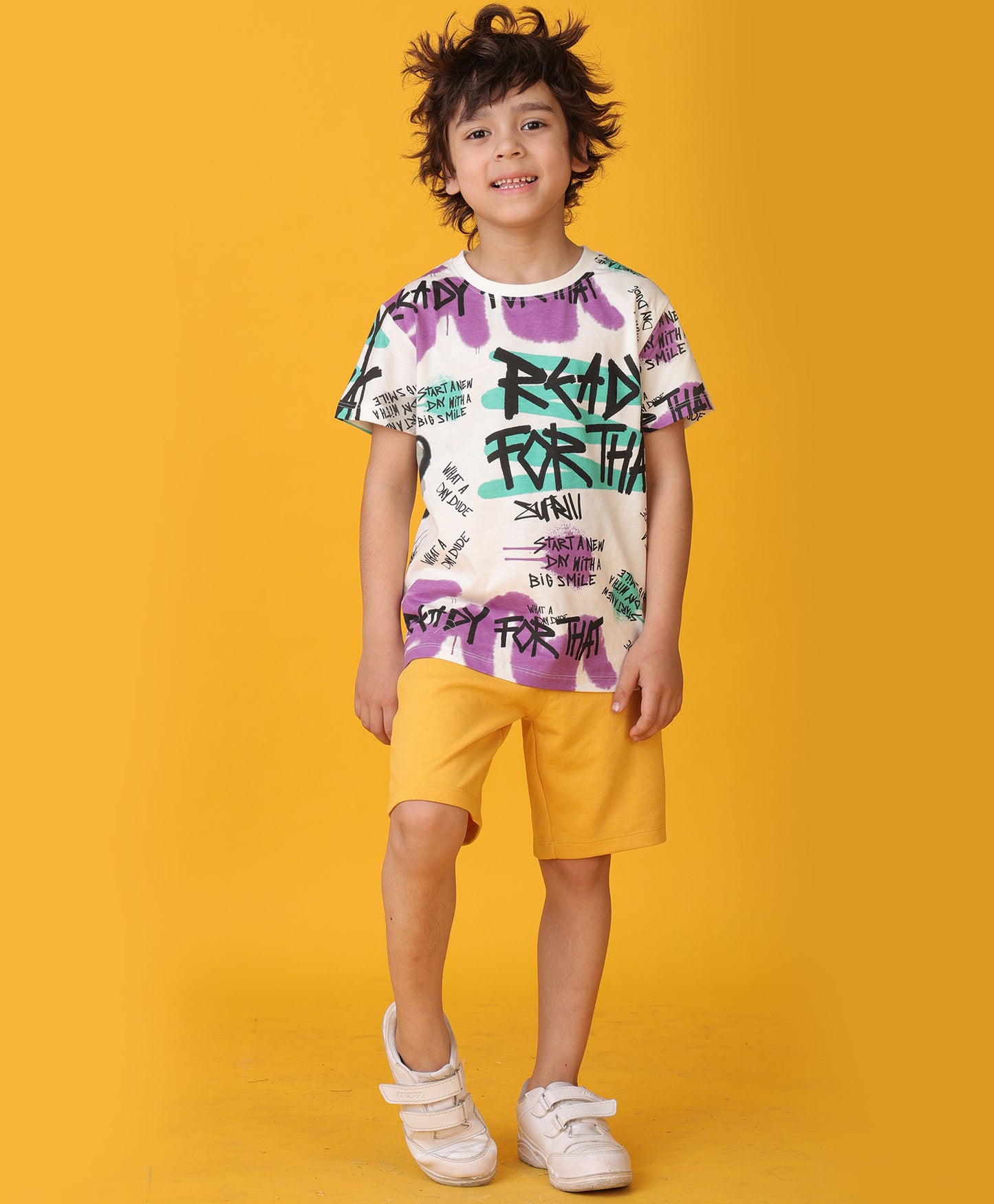 READY FOR THAT MUSTARD YELLOW SHORTS SET - WHITE/MUSTARD