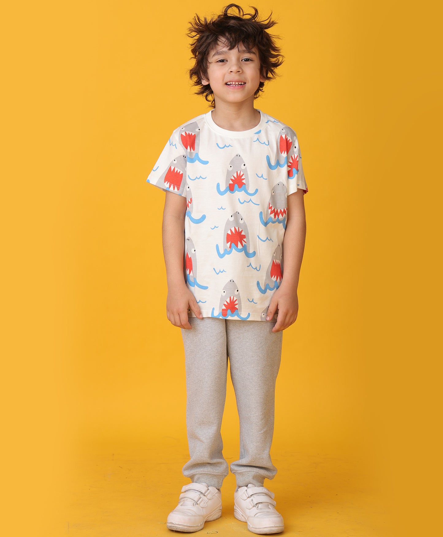 SHARK GREY MELANGE SUMMER JOGGER SET - WHITE/GREY