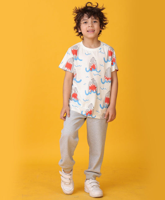 SHARK GREY MELANGE SUMMER JOGGER SET - WHITE/GREY