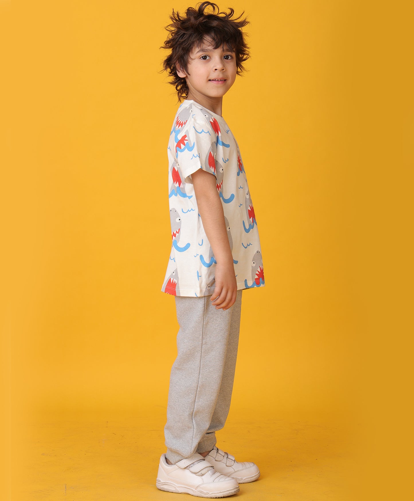 SHARK GREY MELANGE SUMMER JOGGER SET - WHITE/GREY