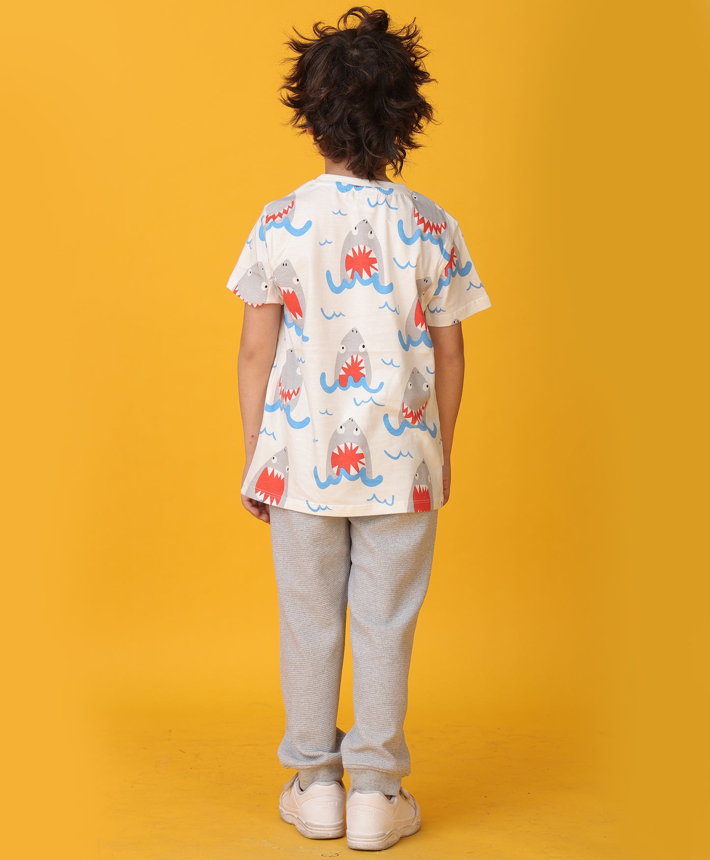 SHARK GREY MELANGE SUMMER JOGGER SET - WHITE/GREY