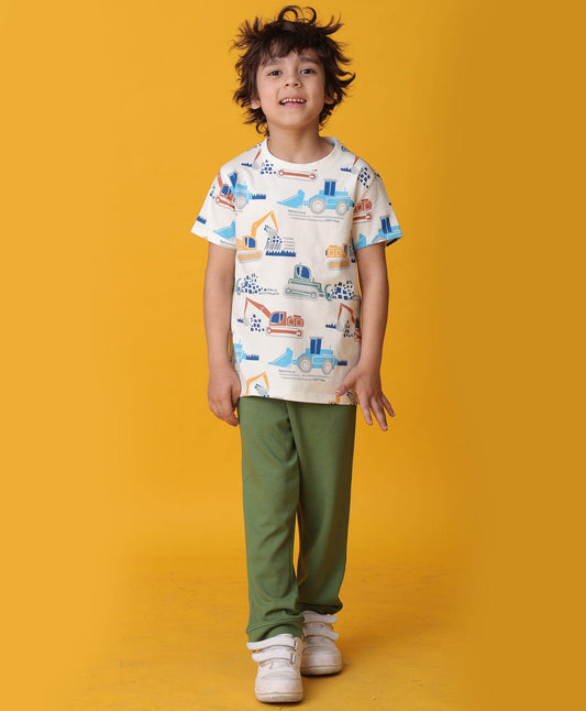 DIGGER OLIVE SUMMER JOGGER SET - WHITE/OLIVE