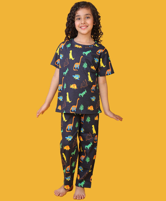 DINOSAUR FUN NAVY GIRLS SHORT SLEEVE PYJAMA SET - NAVY