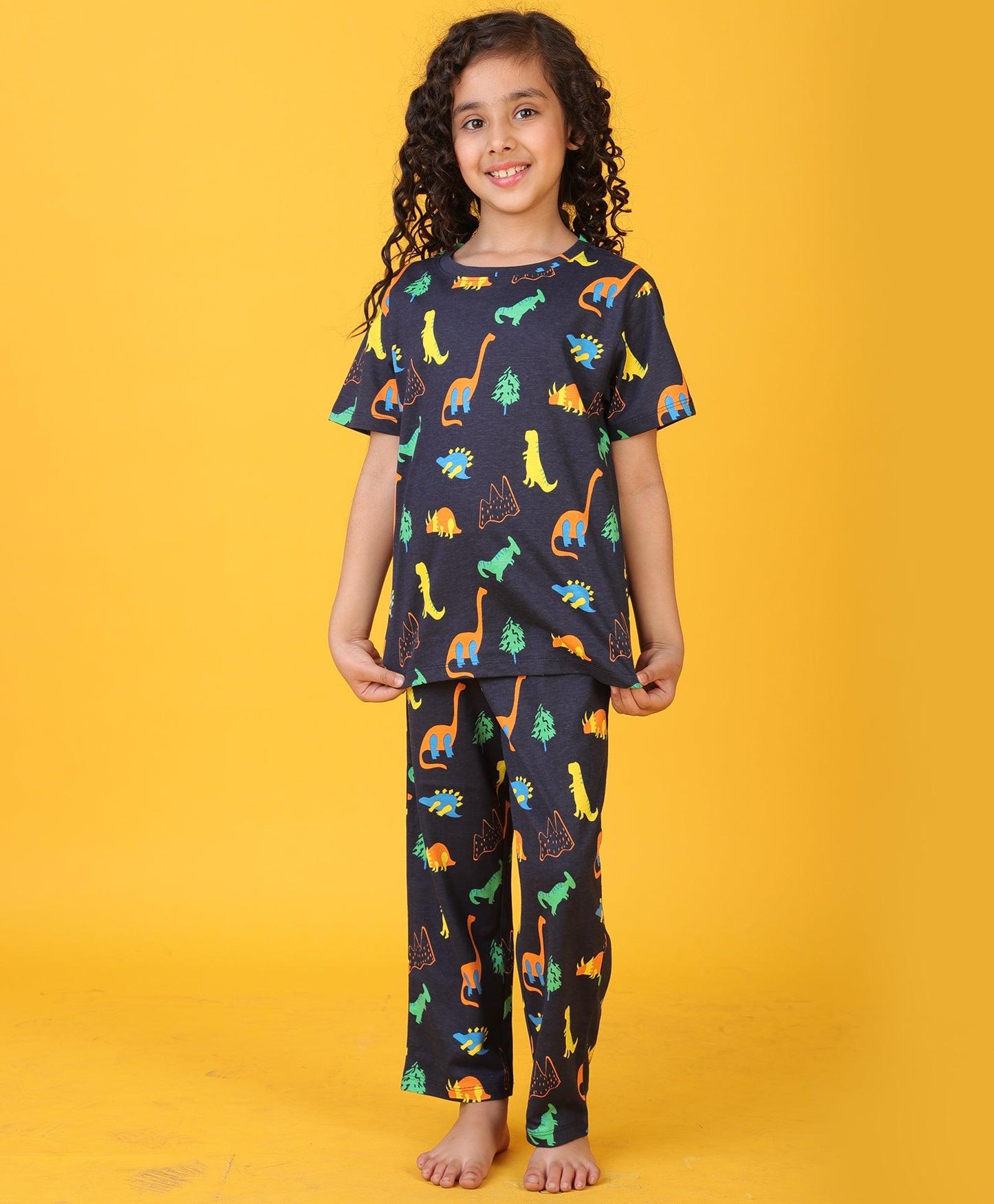 DINOSAUR FUN NAVY GIRLS SHORT SLEEVE PYJAMA SET - NAVY