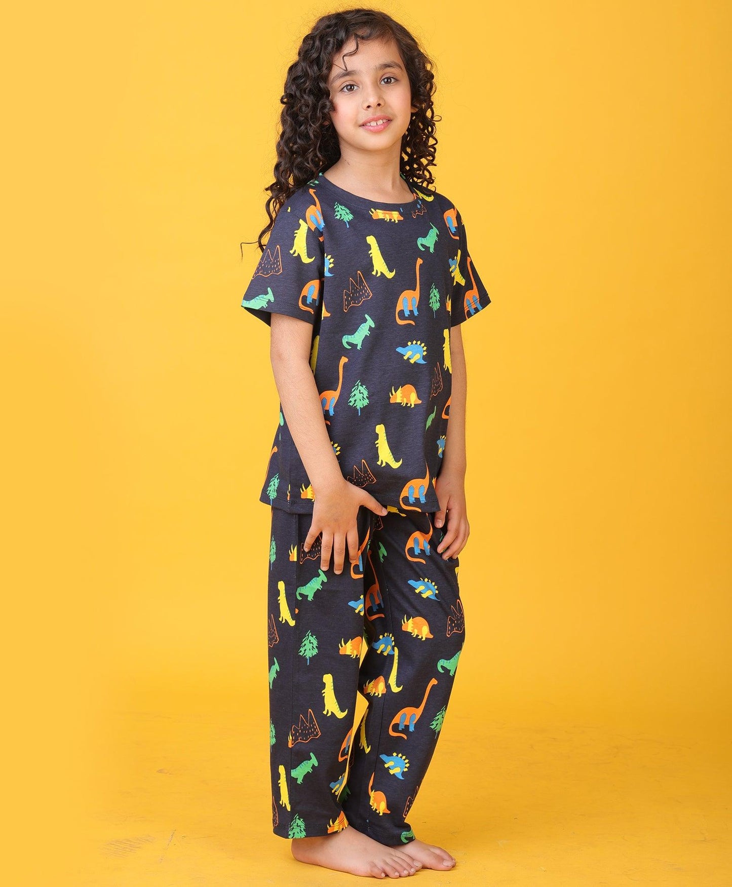 DINOSAUR FUN NAVY GIRLS SHORT SLEEVE PYJAMA SET - NAVY