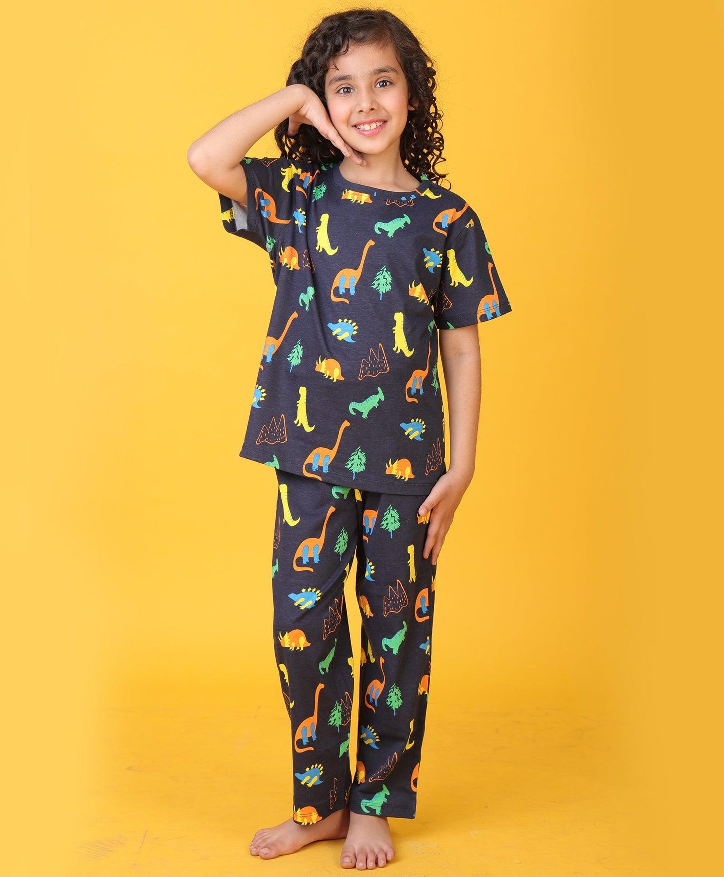 DINOSAUR FUN NAVY GIRLS SHORT SLEEVE PYJAMA SET - NAVY