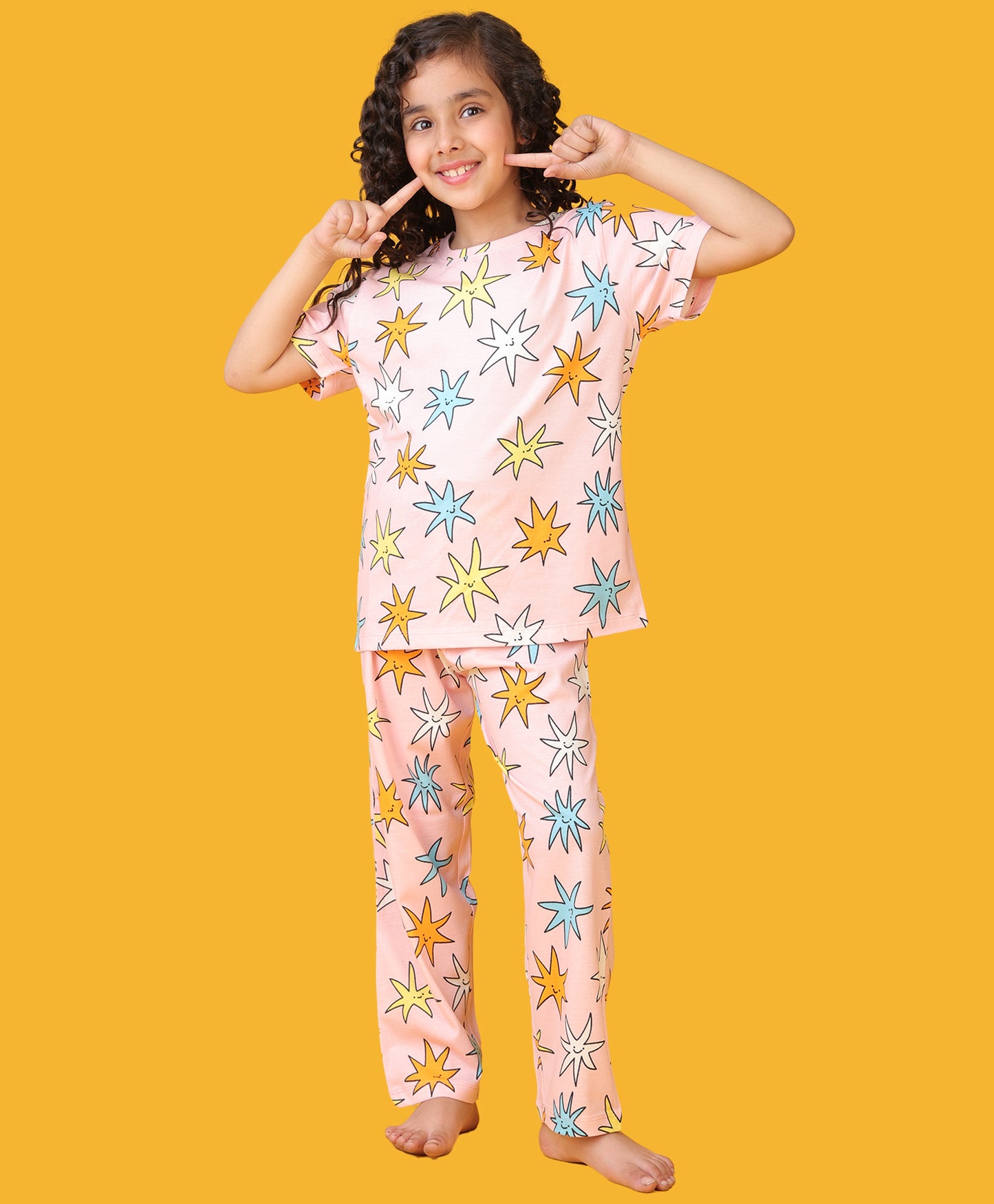 PINK STAR SHORT SLEEVE PYJAMA SET - PINK