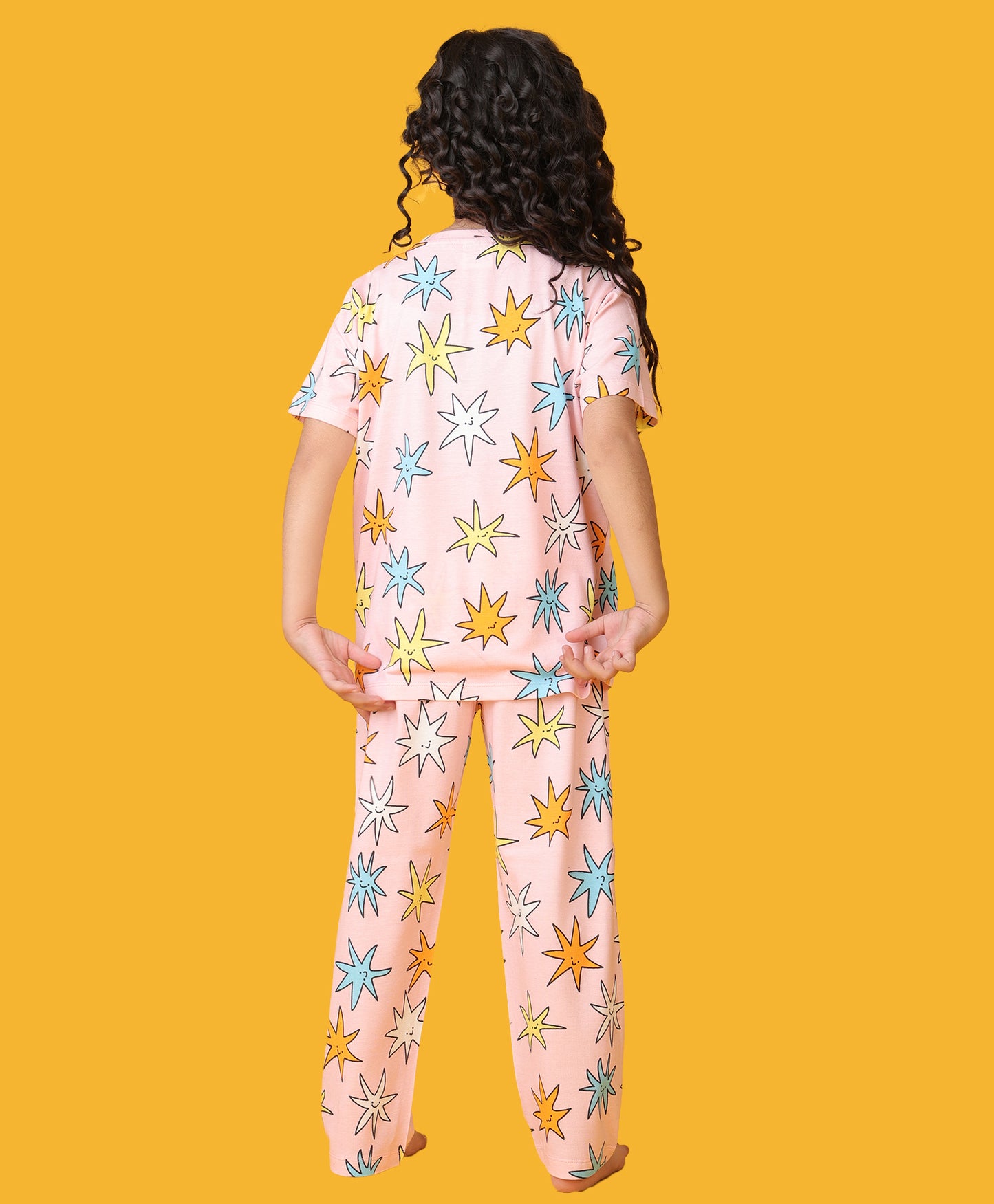 PINK STAR SHORT SLEEVE PYJAMA SET - PINK