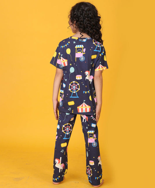 CARNIVAL CIRCUS GIRLS SHORT SLEEVE PYJAMA SET - NAVY