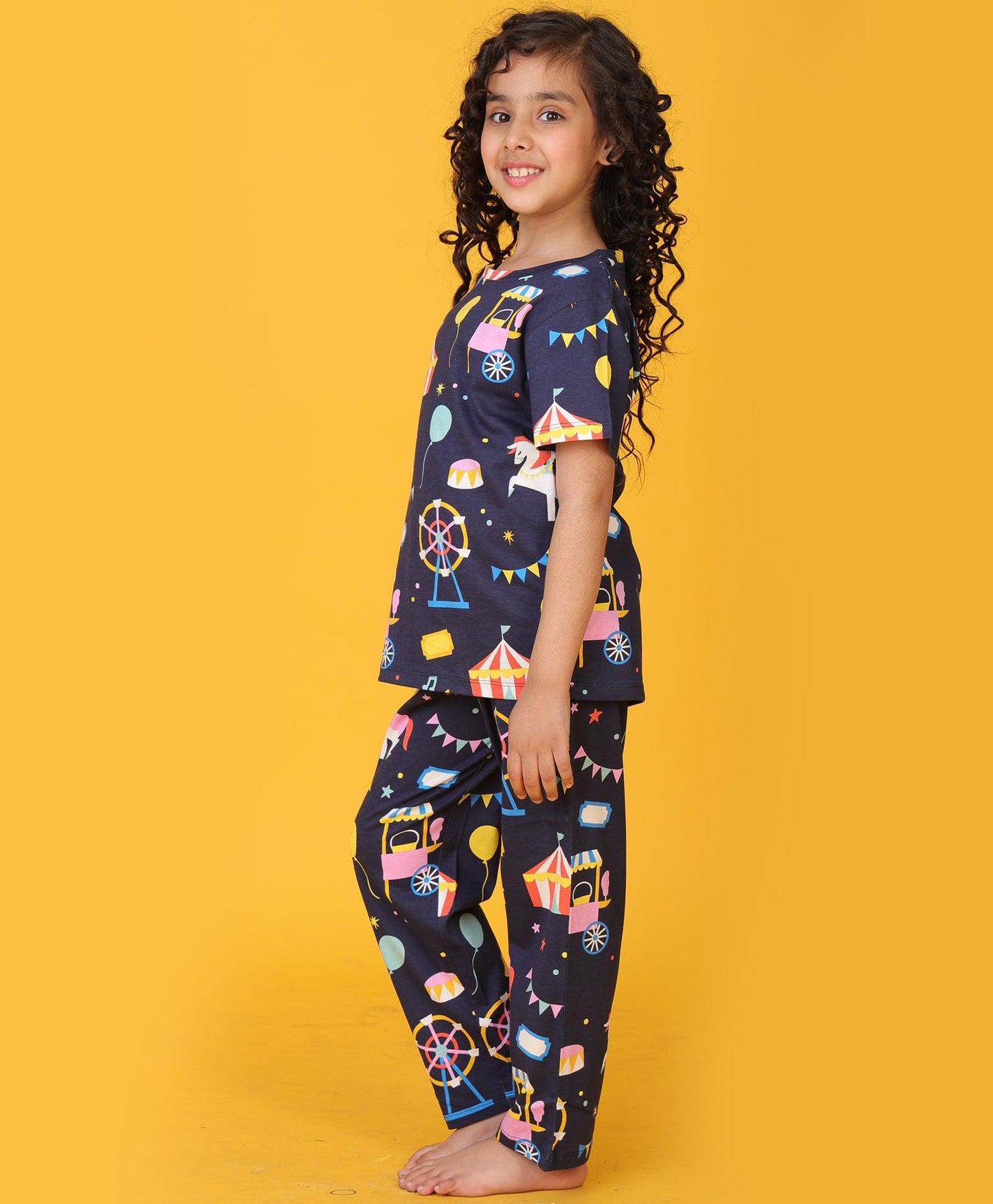CARNIVAL CIRCUS GIRLS SHORT SLEEVE PYJAMA SET - NAVY