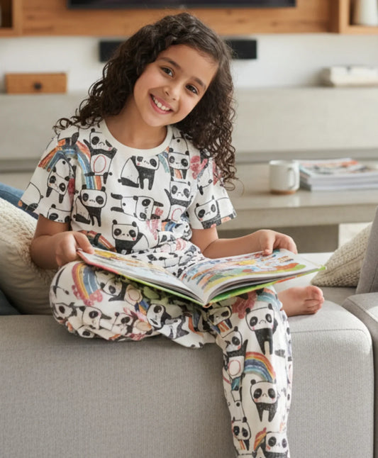 PANDA GIRLS SHORT SLEEVE PYJAMA SET - WHITE