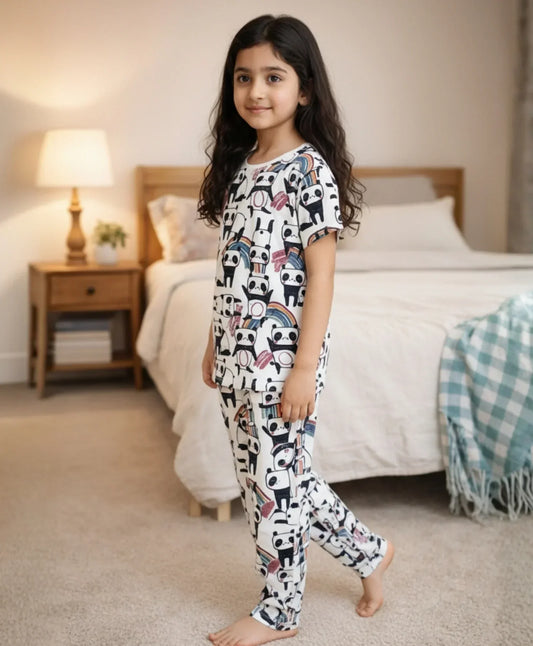 PANDA GIRLS SHORT SLEEVE PYJAMA SET - WHITE