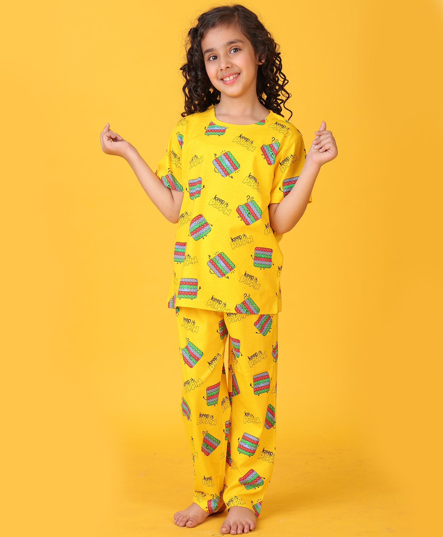 POP IT YELLOW GIRLS SHORT SLEEVE PYJAMA SET - YELLOW