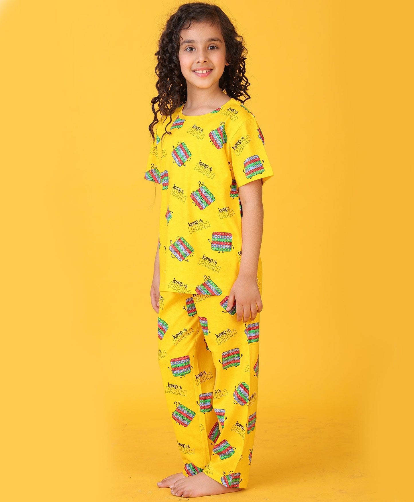 POP IT YELLOW GIRLS SHORT SLEEVE PYJAMA SET - YELLOW