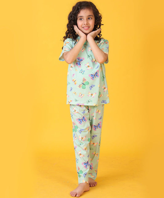 BUTTERFLY SHORT SLEEVE PYJAMA SET - GREEN