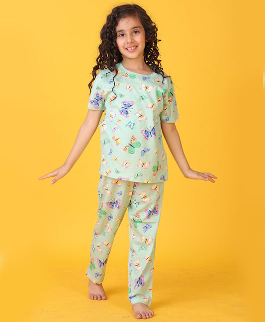 BUTTERFLY SHORT SLEEVE PYJAMA SET - GREEN