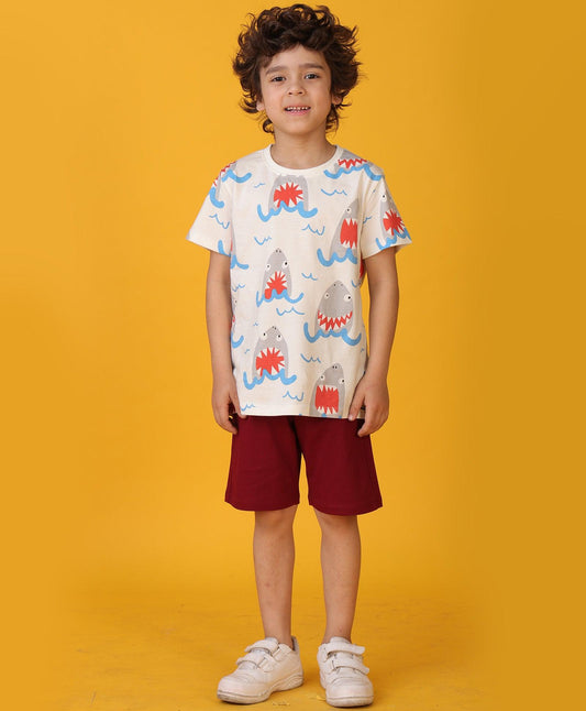 SHARK RED BOYS SHORTS SET - WHITE/RED