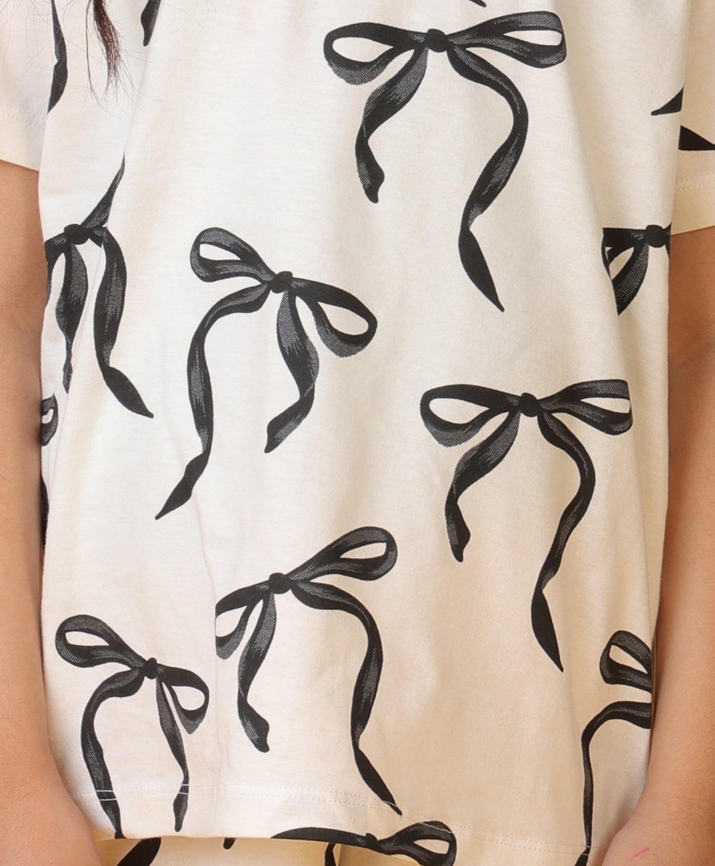 PRETTY BLACK BOW SHORTS SET - WHITE