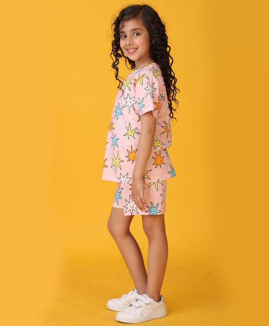 SMILING STAR PINK SHORTS SET - PINK