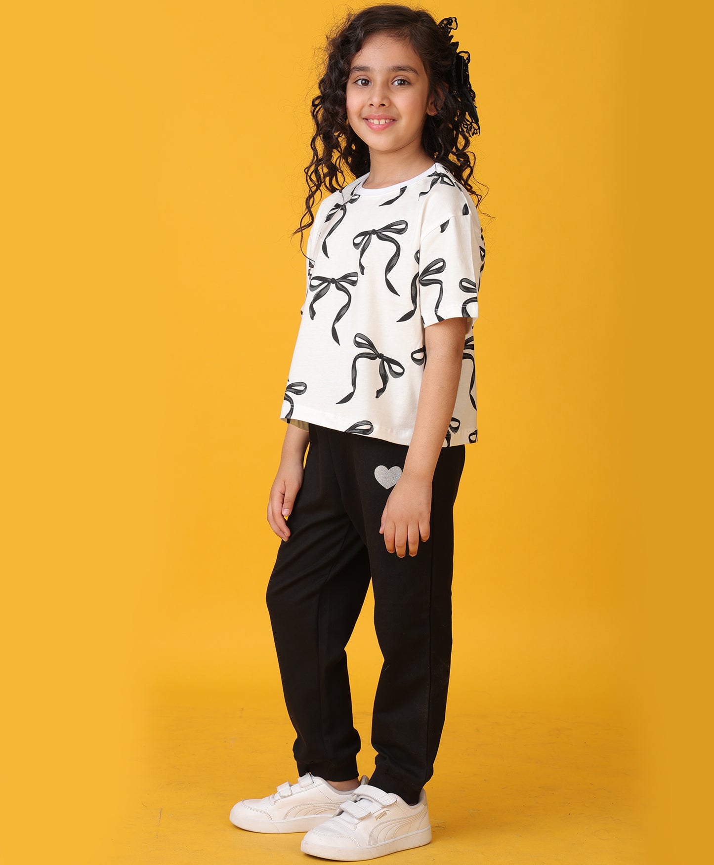 PRETTY BLACK BOW SUMMER JOGGER SET - WHITE/BLACK