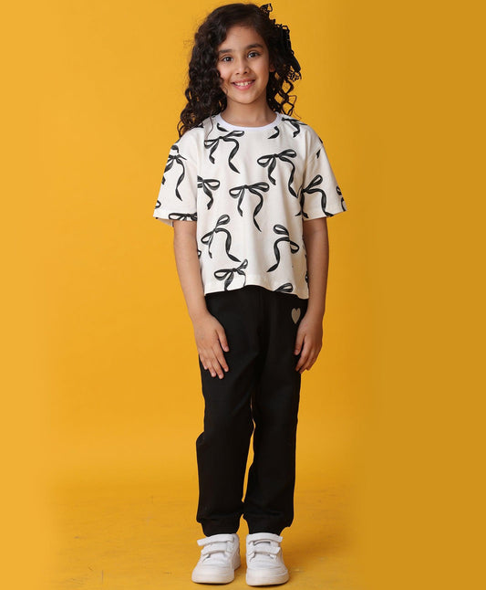 PRETTY BLACK BOW SUMMER JOGGER SET - WHITE/BLACK
