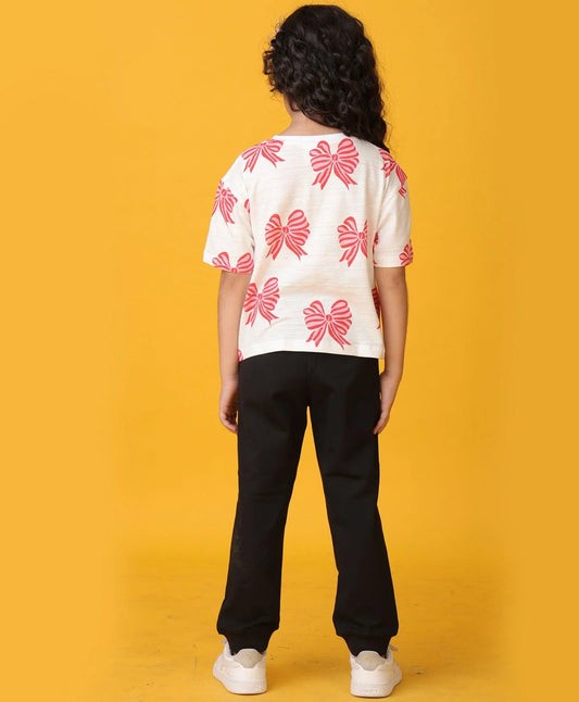 PINK BOW SUMMER BLACK HEART JOGGER SET - WHITE/BLACK - Anthrilo