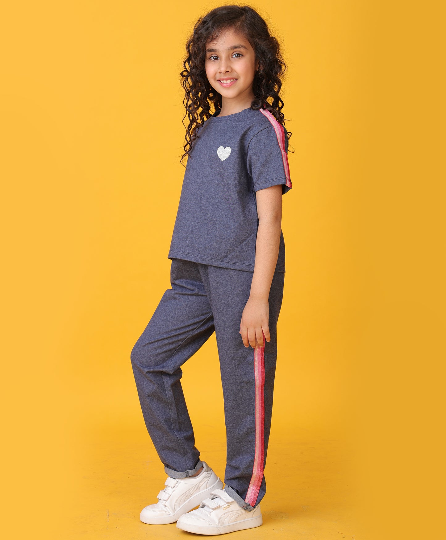 PINK GLITTER TAPE BLUE MELANGE JOGGER SET - BLUE