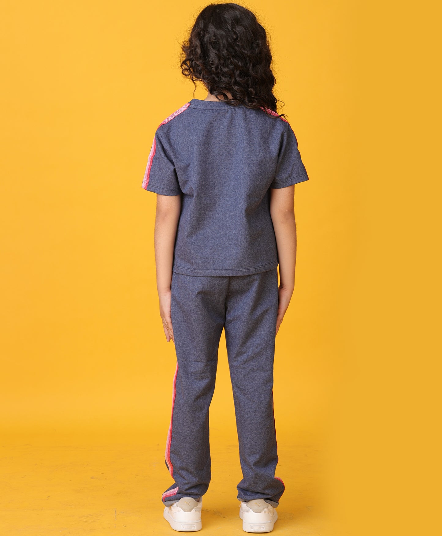 PINK GLITTER TAPE BLUE MELANGE JOGGER SET - BLUE
