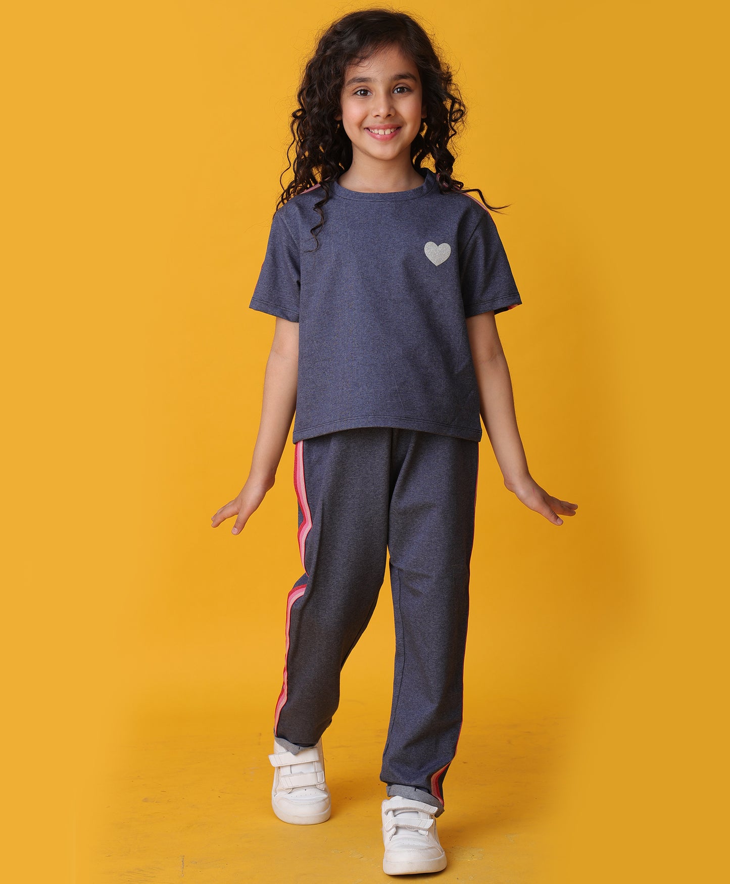 PINK GLITTER TAPE BLUE MELANGE JOGGER SET - BLUE