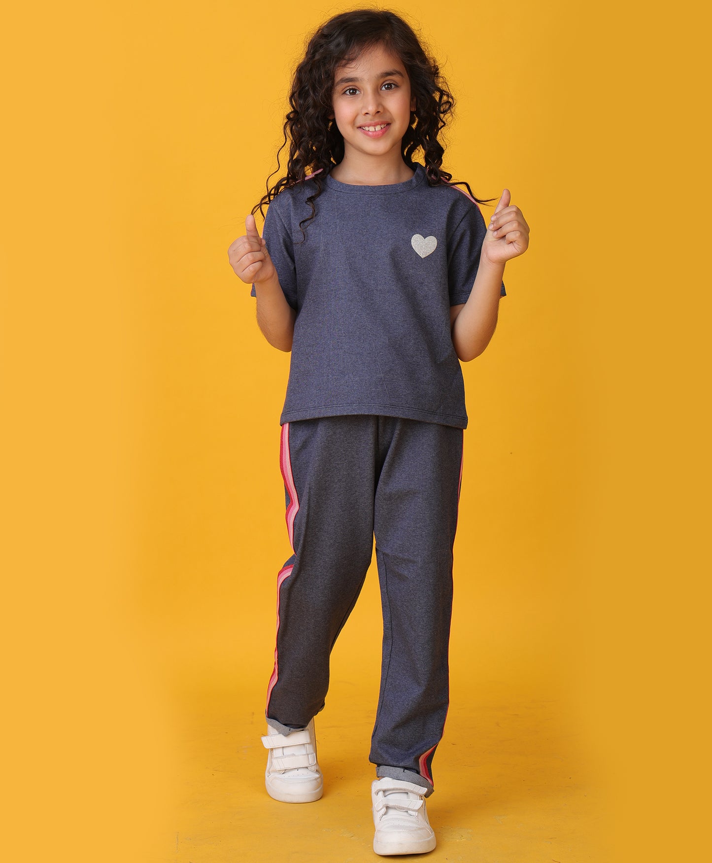 PINK GLITTER TAPE BLUE MELANGE JOGGER SET - BLUE
