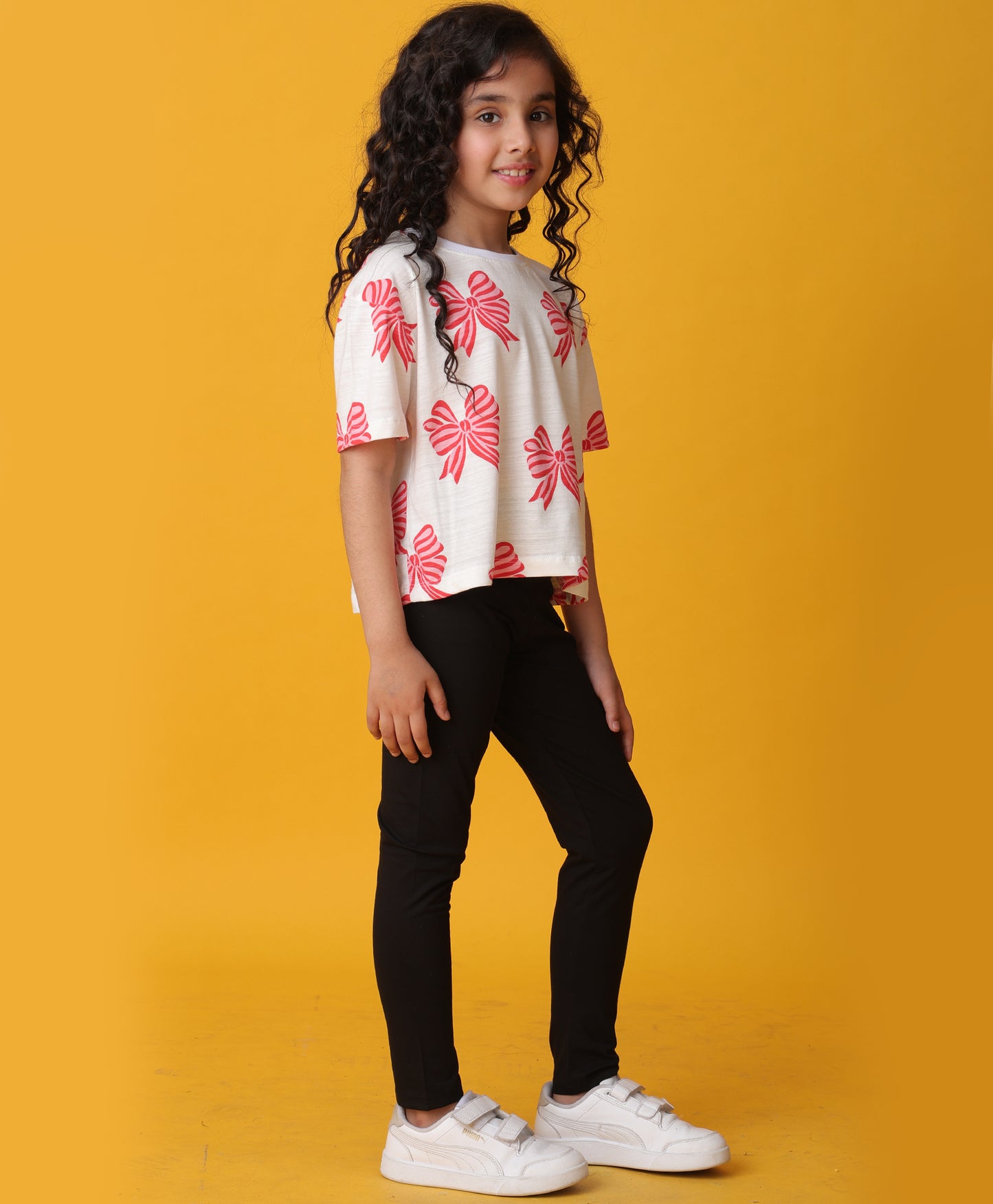 PINK BOW SUMMER BLACK LEGGINGS SET - WHITE/BLACK
