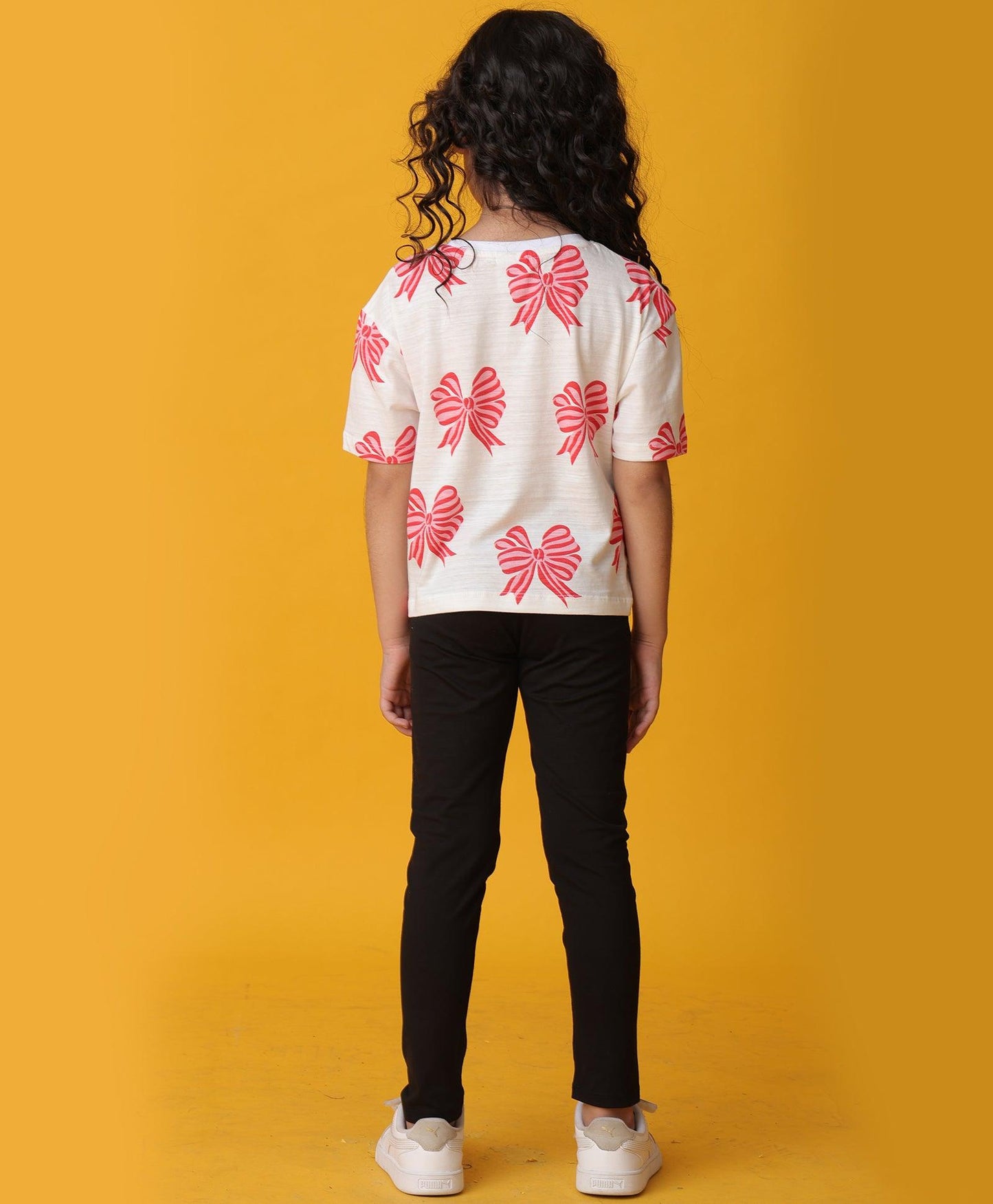 PINK BOW SUMMER BLACK LEGGINGS SET - WHITE/BLACK