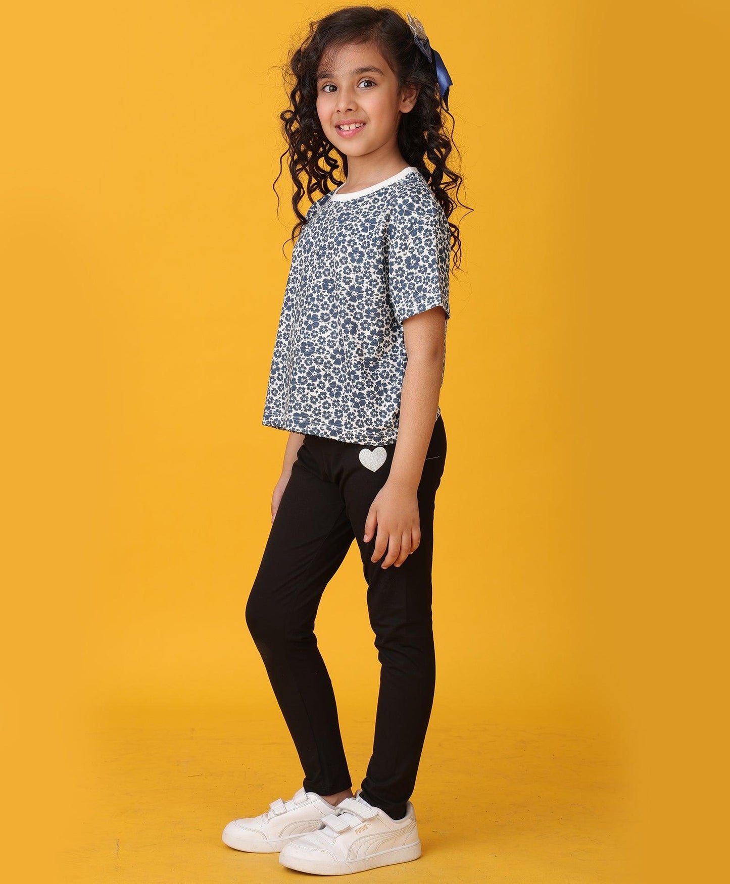 FLORAL T-SHIRT SUMMER BLACK LEGGINGS SET - BLACK