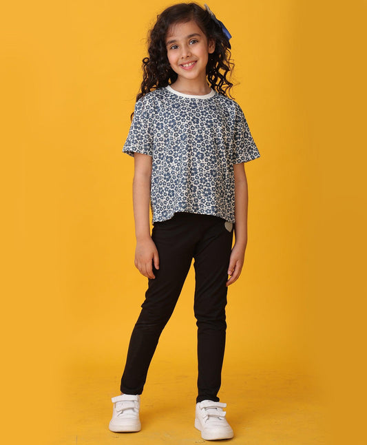 FLORAL T-SHIRT SUMMER BLACK LEGGINGS SET - BLACK